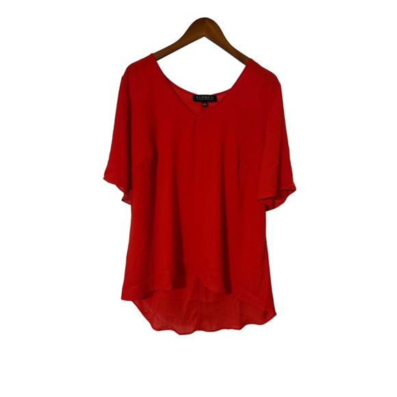 Eloquii Tops - NWOT ELOQUII Short Flutter Sleeve Red High Low Split Back Hem Top Blouse Size 14